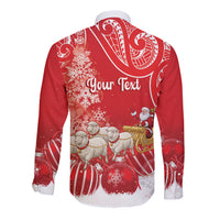 New Zealand Christmas In July Personalised Long Sleeve Button Shirt Funny Santa Sheep Meri Kirihimete Red LT14 - Polynesian Pride