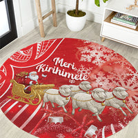 New Zealand Christmas In July Round Carpet Funny Santa Sheep Meri Kirihimete Red