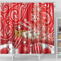New Zealand Christmas In July Shower Curtain Funny Santa Sheep Meri Kirihimete Red LT14 - Polynesian Pride