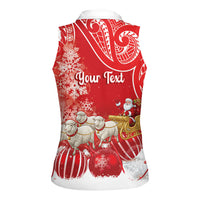 New Zealand Christmas In July Personalised Women Sleeveless Polo Shirt Funny Santa Sheep Meri Kirihimete Red LT14 - Polynesian Pride