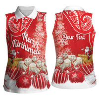 New Zealand Christmas In July Personalised Women Sleeveless Polo Shirt Funny Santa Sheep Meri Kirihimete Red LT14 - Polynesian Pride