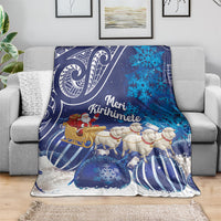New Zealand Christmas In July Blanket Funny Santa Sheep Meri Kirihimete Blue