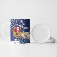 New Zealand Christmas In July Personalised Ceramic Mug Funny Santa Sheep Meri Kirihimete Blue