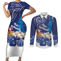 New Zealand Christmas In July Personalised Couples Matching Short Sleeve Bodycon Dress and Long Sleeve Button Shirt Funny Santa Sheep Meri Kirihimete Blue LT14 Blue - Polynesian Pride