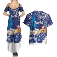 New Zealand Christmas In July Personalised Couples Matching Summer Maxi Dress and Hawaiian Shirt Funny Santa Sheep Meri Kirihimete Blue LT14 - Polynesian Pride