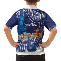 New Zealand Christmas In July Personalised Family Matching Off Shoulder Short Dress and Hawaiian Shirt Funny Santa Sheep Meri Kirihimete Blue LT14 - Polynesian Pride