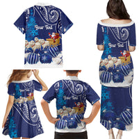 New Zealand Christmas In July Personalised Family Matching Puletasi and Hawaiian Shirt Funny Santa Sheep Meri Kirihimete Blue LT14 - Polynesian Pride