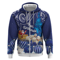 New Zealand Christmas In July Personalised Hoodie Funny Santa Sheep Meri Kirihimete Blue LT14 Zip Hoodie Blue - Polynesian Pride