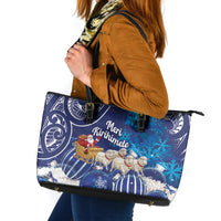 New Zealand Christmas In July Leather Tote Bag Funny Santa Sheep Meri Kirihimete Blue LT14 Blue - Polynesian Pride