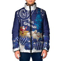 New Zealand Christmas In July Personalised Padded Jacket Funny Santa Sheep Meri Kirihimete Blue