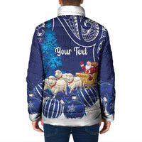 New Zealand Christmas In July Personalised Padded Jacket Funny Santa Sheep Meri Kirihimete Blue