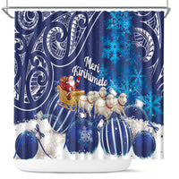 New Zealand Christmas In July Shower Curtain Funny Santa Sheep Meri Kirihimete Blue LT14 Blue - Polynesian Pride
