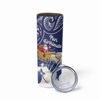 New Zealand Christmas In July Personalised Skinny Tumbler Funny Santa Sheep Meri Kirihimete Blue LT14 - Polynesian Pride