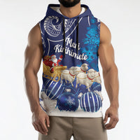 New Zealand Christmas In July Personalised Sleeveless Hoodie Funny Santa Sheep Meri Kirihimete Blue LT14 - Polynesian Pride