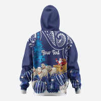 New Zealand Christmas In July Personalised Zip Hoodie Funny Santa Sheep Meri Kirihimete Blue LT14 - Polynesian Pride