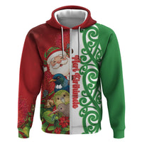 Meri Kirihimete New Zealand Personalised Hoodie Cute Santa NZ Animals and Pohutukawa LT14 Zip Hoodie Red - Polynesian Pride