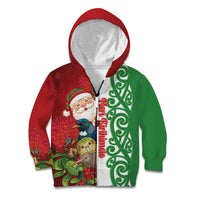 Meri Kirihimete New Zealand Personalised Kid Hoodie Cute Santa NZ Animals and Pohutukawa LT14 Zip Hoodie Red - Polynesian Pride
