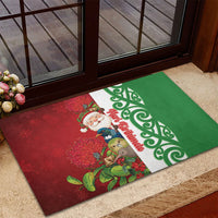 Meri Kirihimete New Zealand Rubber Doormat Cute Santa NZ Animals and Pohutukawa