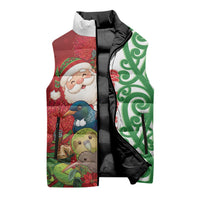 Meri Kirihimete New Zealand Personalised Sleeveless Puffer Jacket Cute Santa NZ Animals and Pohutukawa