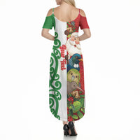 Meri Kirihimete New Zealand Personalised Summer Maxi Dress Cute Santa NZ Animals and Pohutukawa LT14 - Polynesian Pride