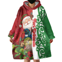 Meri Kirihimete New Zealand Personalised Wearable Blanket Hoodie Cute Santa NZ Animals and Pohutukawa LT14 - Polynesian Pride