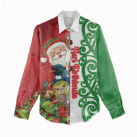Meri Kirihimete New Zealand Personalised Women Casual Shirt Cute Santa NZ Animals and Pohutukawa LT14 - Polynesian Pride