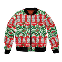 New Zealand Christmas In July Bomber Jacket Meri Kirihimete Hei Tiki Taniko Motifs Seamless LT14 Unisex Red - Polynesian Pride