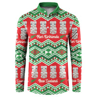 New Zealand Christmas In July Button Sweatshirt Meri Kirihimete Hei Tiki Taniko Motifs Seamless