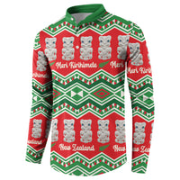New Zealand Christmas In July Button Sweatshirt Meri Kirihimete Hei Tiki Taniko Motifs Seamless