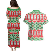 New Zealand Christmas In July Couples Matching Puletasi and Hawaiian Shirt Meri Kirihimete Hei Tiki Taniko Motifs Seamless LT14 - Polynesian Pride