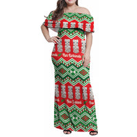 New Zealand Christmas In July Family Matching Off Shoulder Maxi Dress and Hawaiian Shirt Meri Kirihimete Hei Tiki Taniko Motifs Seamless LT14 Mom's Dress Red - Polynesian Pride