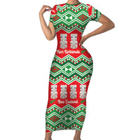 New Zealand Christmas In July Family Matching Short Sleeve Bodycon Dress and Hawaiian Shirt Meri Kirihimete Hei Tiki Taniko Motifs Seamless LT14 Mom's Dress Red - Polynesian Pride
