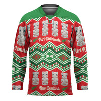 New Zealand Christmas In July Hockey Jersey Meri Kirihimete Hei Tiki Taniko Motifs Seamless LT14 Unisex Red - Polynesian Pride