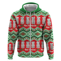 New Zealand Christmas In July Hoodie Meri Kirihimete Hei Tiki Taniko Motifs Seamless LT14 Zip Hoodie Red - Polynesian Pride