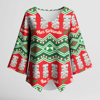 New Zealand Christmas In July Kimono Sleeve Blouse Meri Kirihimete Hei Tiki Taniko Motifs Seamless LT14 Female Red - Polynesian Pride