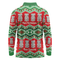 New Zealand Christmas In July Long Sleeve Polo Shirt Meri Kirihimete Hei Tiki Taniko Motifs Seamless LT14 - Polynesian Pride
