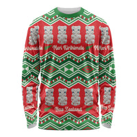 New Zealand Christmas In July Long Sleeve Shirt Meri Kirihimete Hei Tiki Taniko Motifs Seamless LT14 Unisex Red - Polynesian Pride