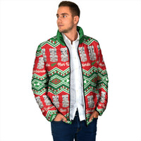 New Zealand Christmas In July Padded Jacket Meri Kirihimete Hei Tiki Taniko Motifs Seamless LT14 - Polynesian Pride