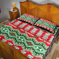 New Zealand Christmas In July Quilt Bed Set Meri Kirihimete Hei Tiki Taniko Motifs Seamless LT14 - Polynesian Pride