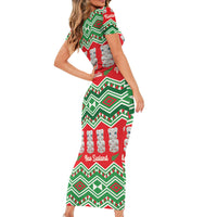 New Zealand Christmas In July Short Sleeve Bodycon Dress Meri Kirihimete Hei Tiki Taniko Motifs Seamless LT14 - Polynesian Pride