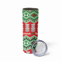 New Zealand Christmas In July Skinny Tumbler Meri Kirihimete Hei Tiki Taniko Motifs Seamless LT14 - Polynesian Pride