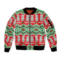 New Zealand Christmas In July Sleeve Zip Bomber Jacket Meri Kirihimete Hei Tiki Taniko Motifs Seamless LT14 Unisex Red - Polynesian Pride