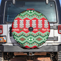 New Zealand Christmas In July Spare Tire Cover Meri Kirihimete Hei Tiki Taniko Motifs Seamless LT14 Red - Polynesian Pride