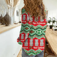 New Zealand Christmas In July Women Casual Shirt Meri Kirihimete Hei Tiki Taniko Motifs Seamless LT14 - Polynesian Pride