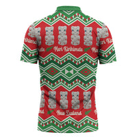 New Zealand Christmas In July Zipper Polo Shirt Meri Kirihimete Hei Tiki Taniko Motifs Seamless LT14 - Polynesian Pride