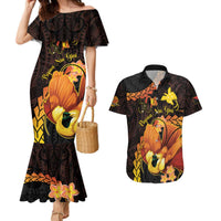 Papua New Guinea Independence Day Couples Matching Mermaid Dress and Hawaiian Shirt 50th Anniversary Papua Niu Gini Bird Of Paradise LT14 Black - Polynesian Pride