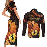 Papua New Guinea Independence Day Couples Matching Short Sleeve Bodycon Dress and Long Sleeve Button Shirt 50th Anniversary Papua Niu Gini Bird Of Paradise LT14 - Polynesian Pride