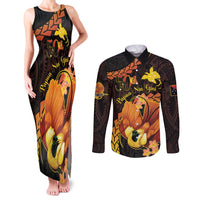 Papua New Guinea Independence Day Couples Matching Tank Maxi Dress and Long Sleeve Button Shirt 50th Anniversary Papua Niu Gini Bird Of Paradise LT14 Black - Polynesian Pride