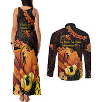 Papua New Guinea Independence Day Couples Matching Tank Maxi Dress and Long Sleeve Button Shirt 50th Anniversary Papua Niu Gini Bird Of Paradise LT14 - Polynesian Pride