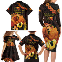 Papua New Guinea Independence Day Family Matching Long Sleeve Bodycon Dress and Hawaiian Shirt 50th Anniversary Papua Niu Gini Bird Of Paradise LT14 - Polynesian Pride